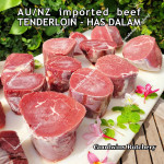 Beef Tenderloin frozen New Zealand NZ AAFCO steak cuts 1 & 2" price/pack 600gr (eye fillet mignon daging sapi has dalam)